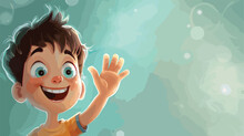 A Happy Cartoon Boy Waving Hand