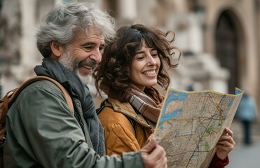 Canvas Print - couple looking at map