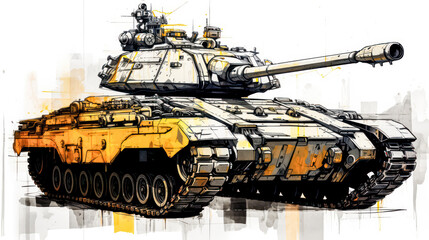 Wall Mural - A striking watercolor sketch of a tank with yellow gray lines