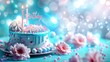 © Nouman Ashraf - blue birthday cake, candle with blue background