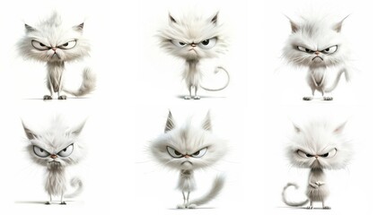 Wall Mural - angry funny white cats isolated on a white background