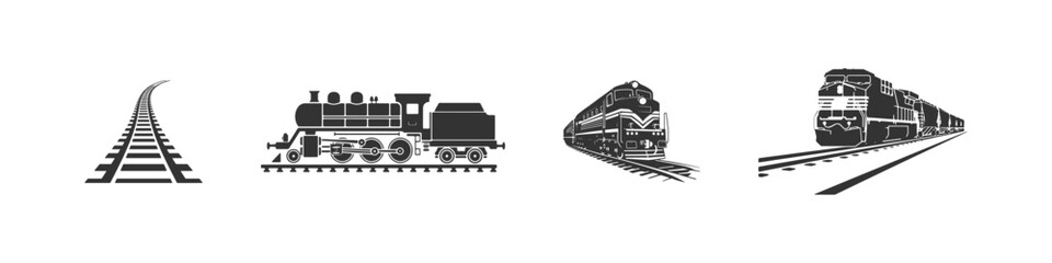 Locomotive train and railway road icon set. Vector illustration design.