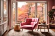 modern living room with pink armchair