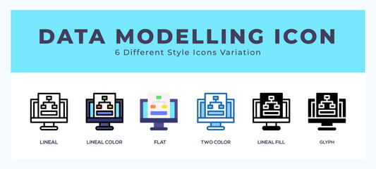 Data modelling icons set of simple vector illustration.