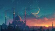 Islamic background, half moon, chand, mosque, lantern
