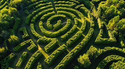 Wall Mural - Aerial view of Green maze garden