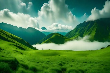 Canvas Print - landscape with mountains and clouds