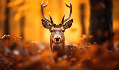 Wall Mural - A majestic deer in a beautiful autumn forest