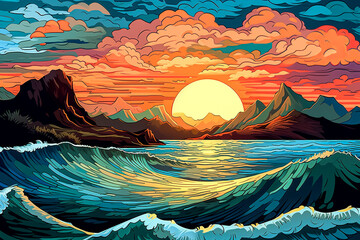 Wall Mural - a sunset over a sea beach