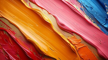 Wall Mural - An image of smooth multicolored brush strokes in golden paint, close-up.