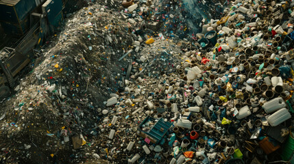 Wall Mural - Massive pile of mixed recyclables at waste facility, mixed recyclable materials