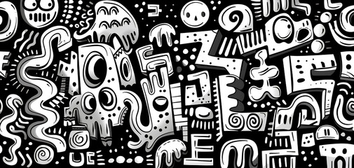 Wall Mural - monochrome abstract doodle art illustration background