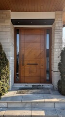 Sticker - Premium entrance door with wood effect. Generative AI