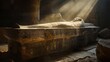 Touthankamon sarcophage in a chiaroscuro atmosphere, generated with AI