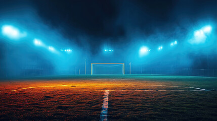 Wall Mural - Soccer Game Field with Neon Fog at the Center and Midfield