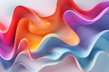 Wall Mural - Abstract 3D background in the form of matte stripes and waves of delicate colors, texture 3D background of blue orange purple and pink waves