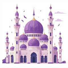 Wall Mural - Stylized flat style Sheikh Zayed Grand Mosque on white background with traditional geometric elements. Vector Illustration