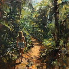 Poster - Hiking on a jungle trail 