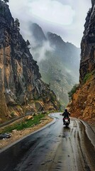 Canvas Print - Motorcycle journey on a mountain road 