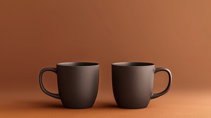 a mock-up image featuring two mugs positioned on a vibrant brown background.