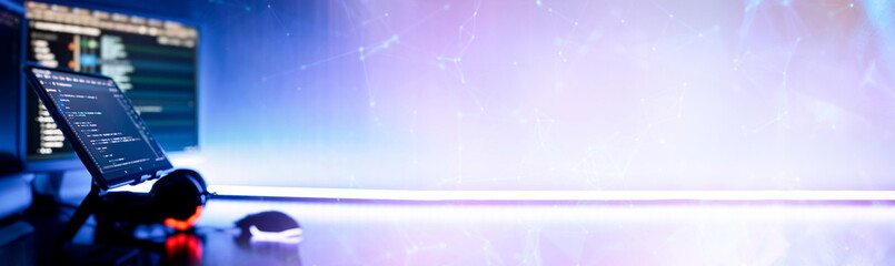 Professional Development programmer working background. Coding technologies working in software company office