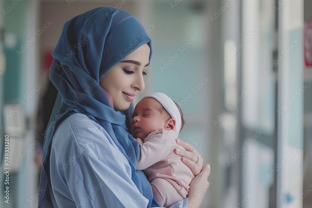 nurse woman holding a newborn baby in a hospital room Stock Photo ...
