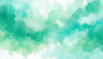Wall Mural - Artistic blue, green and white watercolor background with abstract cloudy sky concept. Grunge abstract paint splash artwork illustration. Beautiful abstract fog cloudscape wallpaper.