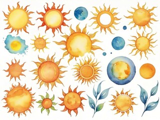 Sticker - set of watercolor planets of solar system on white