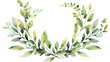 Watercolor botanical leaf wreath isolated on white background