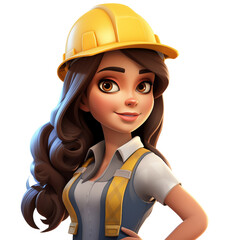 Wall Mural - 3d illustration of construction manager, construction worker on construction site, female construction worker with helmet