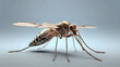 A detailed close-up of a mosquito set against a minimalist gray backdrop.