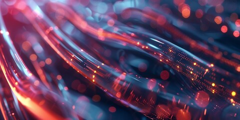Web banner of data cable transfer shining information inside computer server, internet connection concept