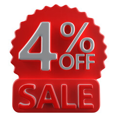 4 percent off sale with sticker red 3d render