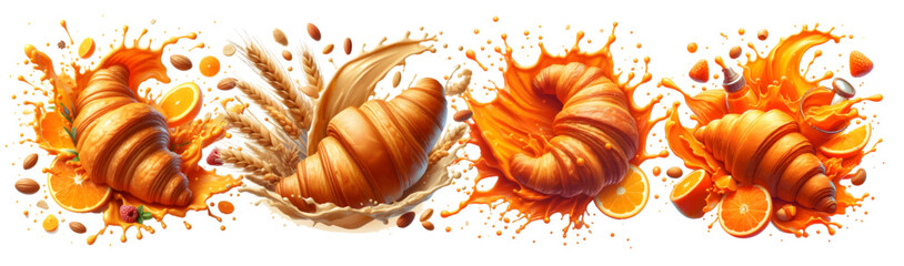 croissant with splash hand drawn watercolor