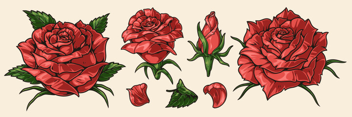 Sticker - Roses colorful set vintage emblems