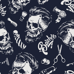 Poster - Barber industry seamless pattern monochrome