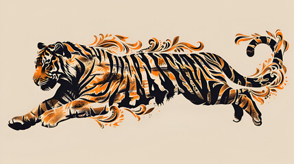  Hand drawn tiger outline illustration, generative ai