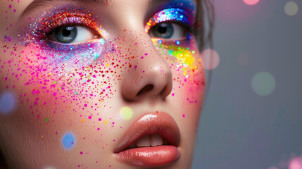 portrait of a model with bright makeup, cosmetic and beauty concept