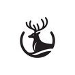 deer head silhouette black and white logo design