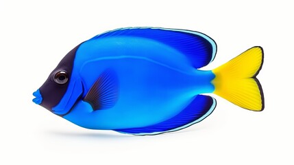 Wall Mural - Blue tang fish, marine life isolated on white background