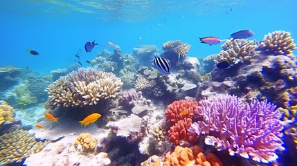  Colorful reef underwater landscape with fishes and corals
