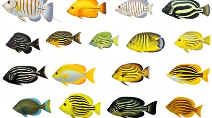Wall Mural - Great collection of a tropical fish on a white background