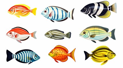 Wall Mural - Tropical fish collection on white background