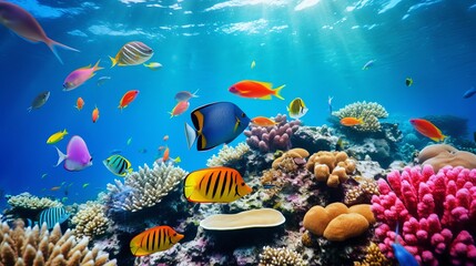 Wall Mural - Wonderful and beautiful underwater world with corals and tropical fish