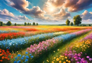 Canvas Print - field of flowers and sky