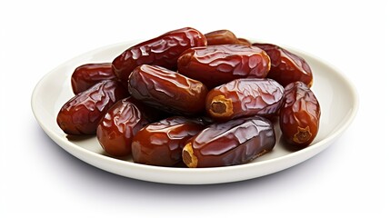 Wall Mural - Plate of pitted dates isolated on a white background