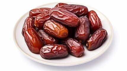 Wall Mural - Plate of pitted dates isolated on a white background