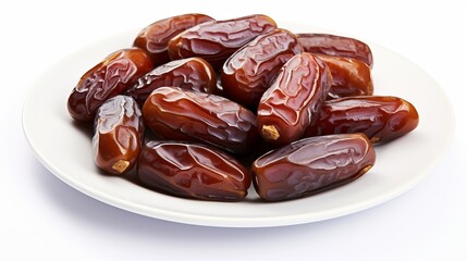 Wall Mural - Plate of pitted dates isolated on a white background