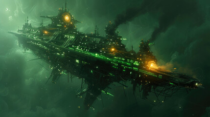 Canvas Print - Technological Terrors: Warship Equipped with Glowing Energy Weapons