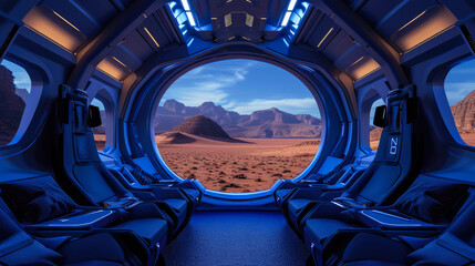Wall Mural - Extraterrestrial Vista: Beautiful Alien Desert Seen from Spaceship